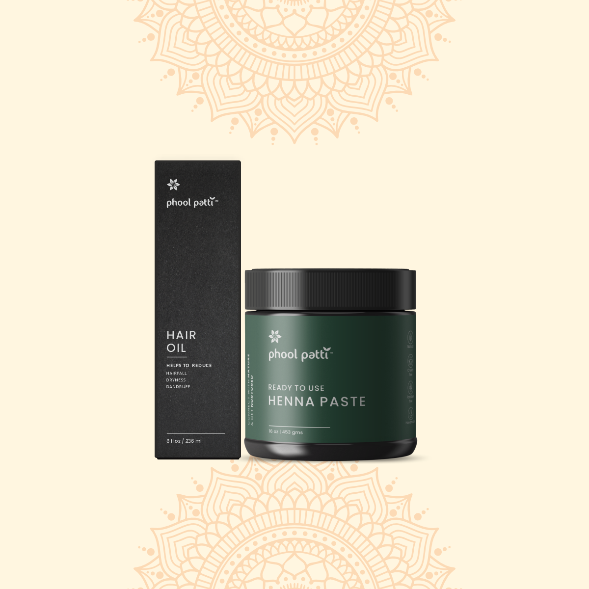 Phool Patti Shakti Hair Oil and Henna Paste combo pack. Phool Patti – California based organic skin and hair care brand. 
Shop now for organic beauty solutions.