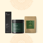 Phool Patti Shakti Hair Oil, Henna Paste and Indigo Powder combo pack. Phool Patti – California based organic skin and hair care brand. 
Shop now for organic beauty solutions.